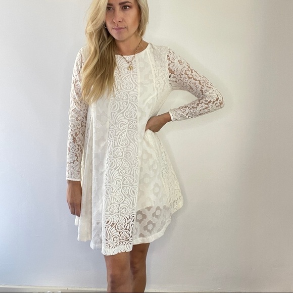 Champagne & Strawberry Creamy White Lace Long Sleeve Dress - Picture 7 of 13